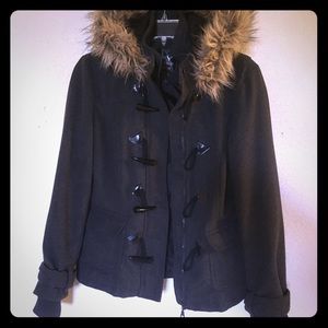Grey fur hooded coat